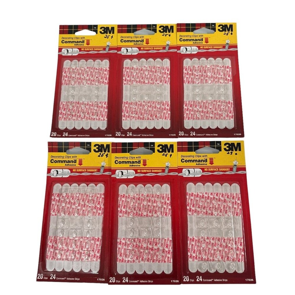 (6 Packs) 3M Command Adhesive Wire Clips Hangs Xmas Fairy Lights 20 Clips 17026